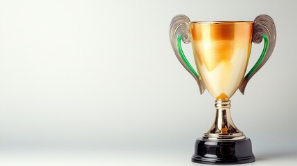 A shining golden trophy with intricate detailing and a sleek design, displayed on a clean white background, exuding an aura of prestige and luxury.