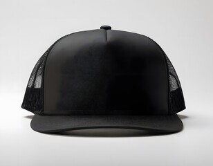 Blank trucker shining hat mockup isolated on a dark white greyish background photography closeup shot
