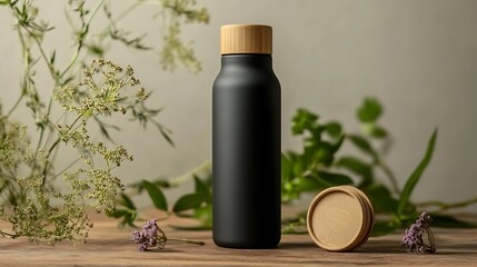 An ecofriendly reusable water bottle with a matte finish and bamboo lid