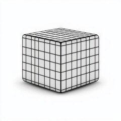 3D Render of a Gridded Cube Geometric Shape Abstract Design Element White Background