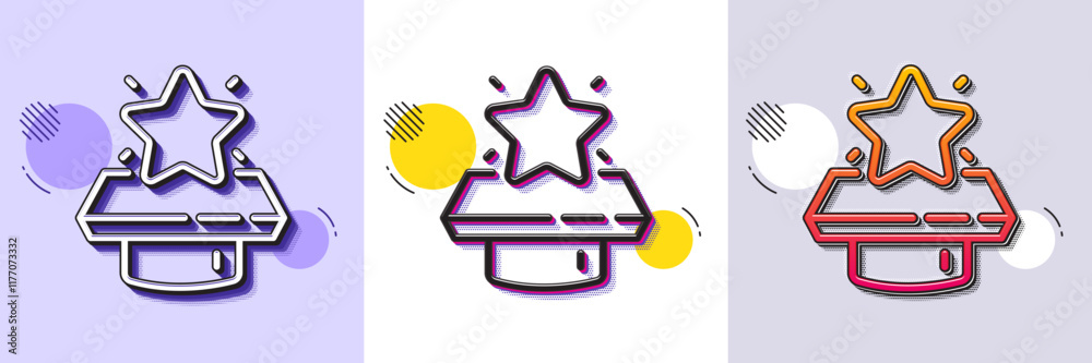 Wall mural winner podium line icon. halftone dotted pattern. gradient icon with grain shadow. first place sign.