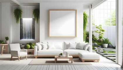 minimalist and modern interior design with a breathtaking ocean view. The open-plan living space seamlessly connects the indoors with the outdoors, featuring floor-to-ceiling windows searching view, f