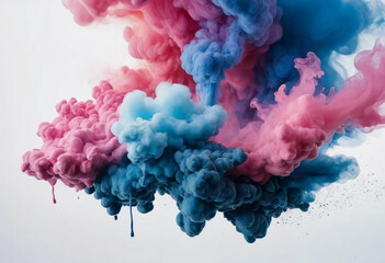 Fototapeta premium Colorful smoke swirls in a dynamic display of pink and blue hues, creating an abstract artistic expression in a surreal atmosphere