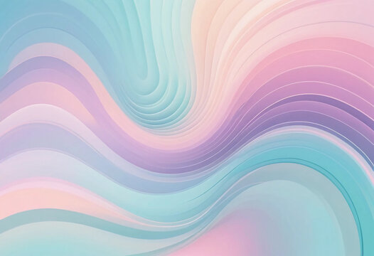 Colorful abstract design featuring soft pastel waves and curves flowing harmoniously creates a calming and dreamy atmosphere perfect for modern interiors or digital art