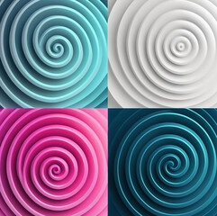 Intricate patterns of spiraling designs in soft hues created through a digital or artistic process, showcasing symmetry and depth in a captivating arrangement