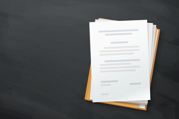 stack of documents with folder on dark