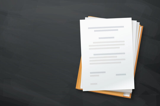 stack of documents with folder on dark
