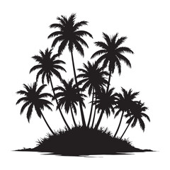 Tropical palm trees with leaves and black silhouettes isolated on a white background Vector