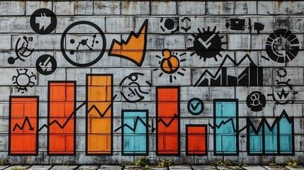 Obraz premium Urban wall graffiti charts growth decline.