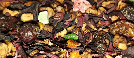 Dried fruits and berries for tea. Fruit tea. The benefits of dried fruits. Dried rosehip berries, apples for compote.