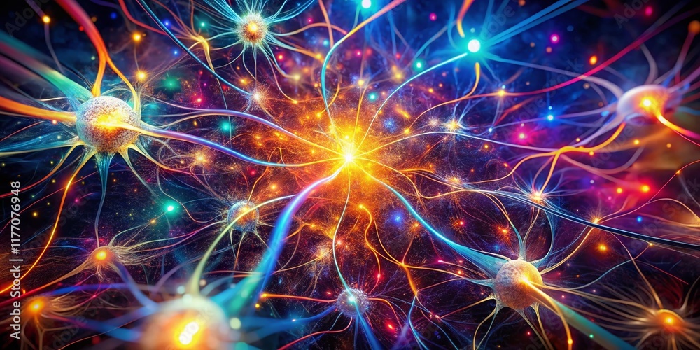 Aufkleber abstract dynamic neural network visualization: colorful data flow & patterns