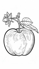 A ripe apple with a flower and leaf attached to the stem. Perfect for coloring books educational materials or nature-themed designs.