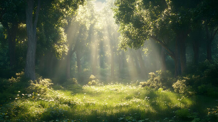 Obraz premium Sunlight Through the Forest 3D Illustration