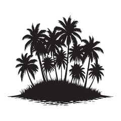 Tropical palm trees with leaves and black silhouettes isolated on a white background Vector