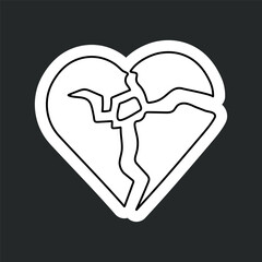 Stickers featuring a one line drawing of a broken heart symbol