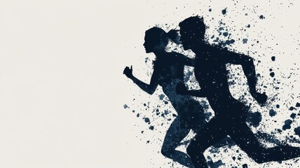 Dynamic Couple Running Silhouette Abstract Ink Splash Fitness Sport