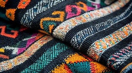 Intricate Thai Textile, showcasing vibrant patterns and textures of traditional fabric, reflecting cultural heritage and craftsmanship.