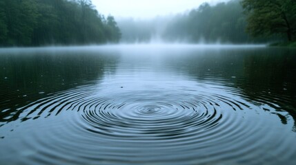 Misty Lake Serenity: Ripples of Tranquility on a Foggy Morning