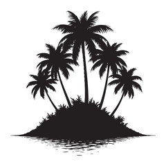 Obraz premium Tropical palm trees with leaves and black silhouettes isolated on a white background Vector