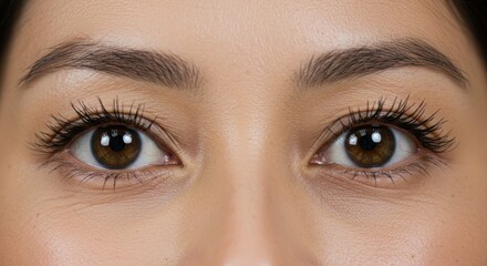Obraz premium Close Up of Woman's Eyes with Long Eyelashes and Brown Eyes