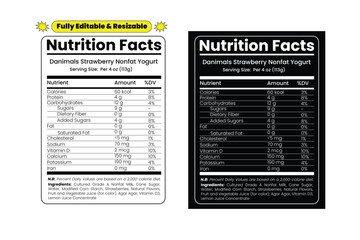 Danimals nutrition facts. Nutrition facts label and nutritional value of Danimals. Editable and resizable templates of nutrition facts, supplement facts and vitamin facts.