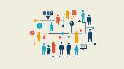 Obraz premium Global Network Collaboration: A Visual Representation of Interconnected Individuals and Data Flow in a Modern Business Setting.