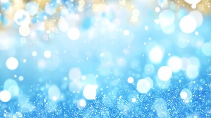 A shimmering blue background filled with soft, blurred bokeh lights