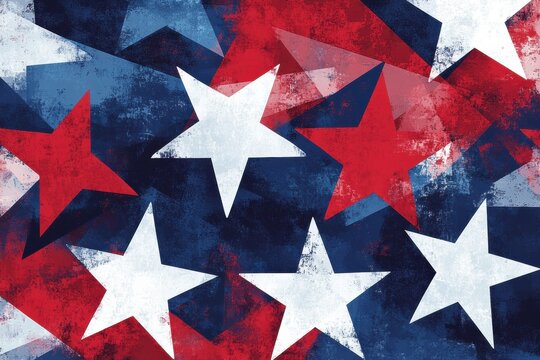 Abstract pattern of stars and stripes inspired by the American flag with a modern artistic flair. Generative AI