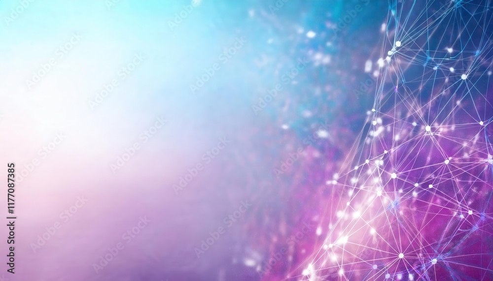 Aufkleber Abstract Digital Network Visualization with Glowing Nodes and Neural Connections in Gradient Blue and Pink Background for AI and Technology Concepts