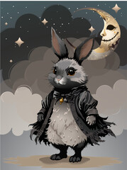  Cute rabbit on the costume in the dark grey backround