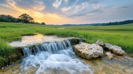 The vibrant colors of the evening sky provided a stunning backdrop to the cascading waters of the waterfall, creating a picturesque scene that took your breath away.