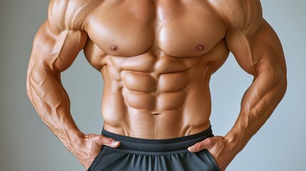 Obraz premium Detailed Close Up of Male Fitness Model with Flat Stomach