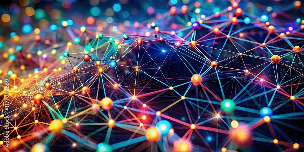 Wall mural abstract network: glowing nodes macro photography - high-resolution stock image