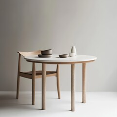 Minimalist Modern Dining Table with Wooden Chair and Ceramic Tableware