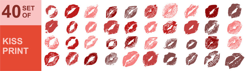 set of lip print, Lips grunge lipstick kiss print or imprint, mouth stained mark, sensuality sexualityor romance element vector 