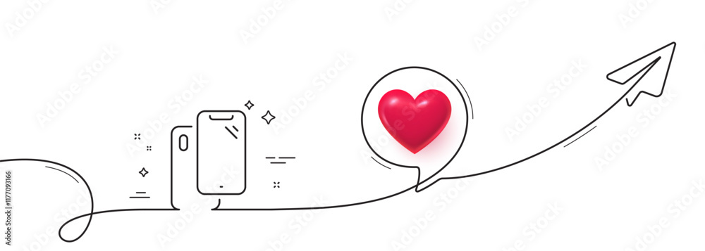 Poster smartphone line icon. continuous line with share plane. phone cover sign. mobile device symbol. 3d h