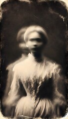 Fototapeta premium Dark and disturbing black and white portrait, blurry and ghostly of a person