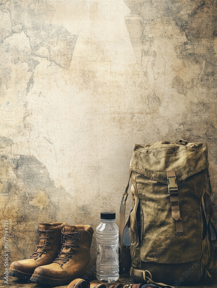 Poster essential backpackers gear ready for adventure with room for personal touch and expression. generati