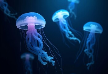 Elegant Jellyfish with Glowing Tentacles: A Dreamlike Scene of Underwater Beauty in Dark Waters Captured in High Resolution
