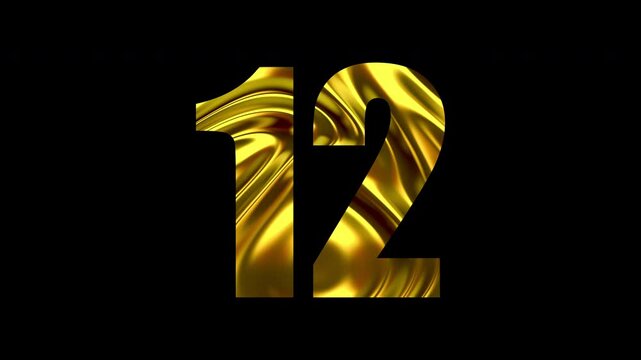 Number 12 Golden  Animation on Black Background. 4K
