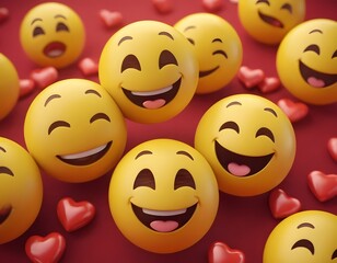 Fototapeta premium happy 3d smiley face emojis isolated on pink background valentine day celebration, wedding anniversary, love and romance concept