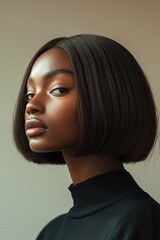 Naklejka premium Captivating portrait of a woman with a sleek bob hairstyle, showcasing elegance and grace in a minimalist setting
