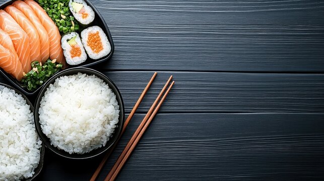 Savor the vibrant colors and textures of a carefully presented Japanese bento box showcasing a variety of sashimi and sushi