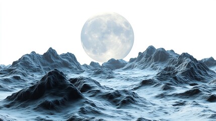 Lunar Landscape: A Serene Mountain Range Under a Giant Moon