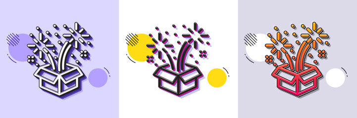 Fireworks line icon. Halftone dotted pattern. Gradient icon with grain shadow. Pyrotechnic salute sign. Carnival celebration lights symbol. Line fireworks icon. Various designs. Vector