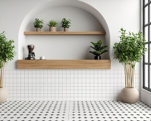 Heartpatterned tiles lining the floor of a modern coffee shop, adding a subtle Valentine aesthetic