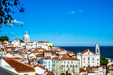 Fototapeta premium View of San Vicente de fora Church from Miradouro das Portas do Sol Observation Deck, Largo Porta do Sol, Lisbon.