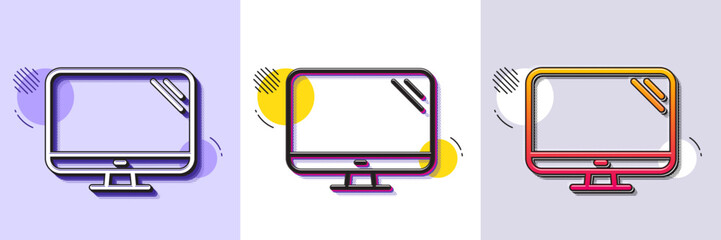 Computer line icon. Halftone dotted pattern. Gradient icon with grain shadow. PC component sign. Monitor symbol. Line computer icon. Various designs. Vector