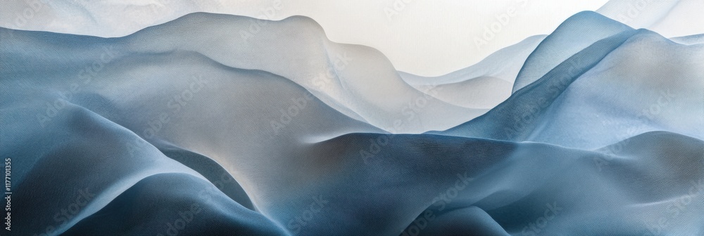Poster Dynamic waves create a flowing landscape with gentle curves and varying heights in soft blue tones. Generative AI