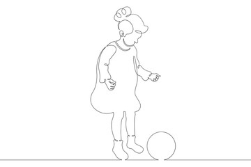 Little child plays with a ball. Childrens games. One continuous drawing line  logo single hand drawn art doodle isolated minimal illustration.